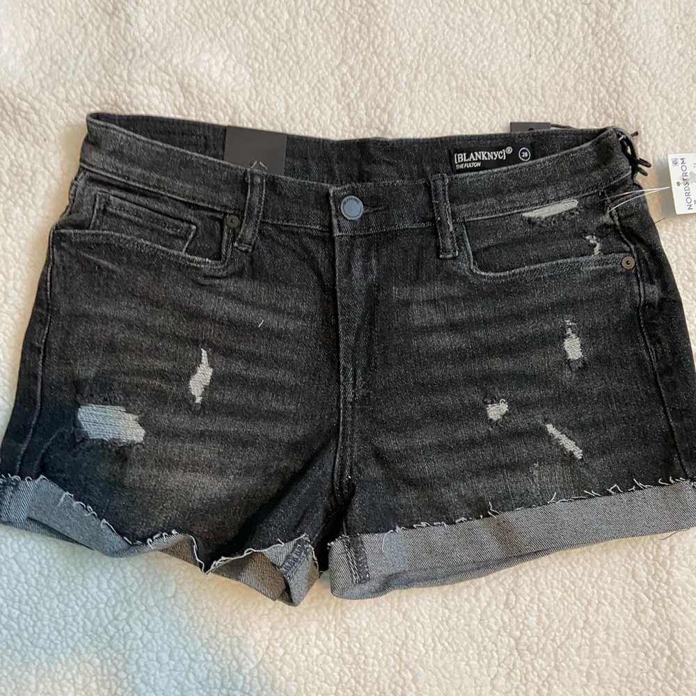 Blank NYC Women's Distressed Black Denim Shorts